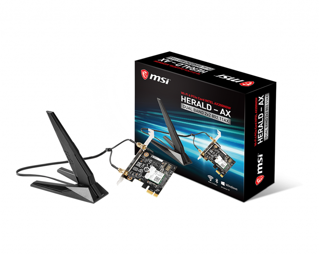 MSI Herald-AX Wi-Fi 6 PCIe Card Intel AX200NGW Dual Band 2x2 802.11ax