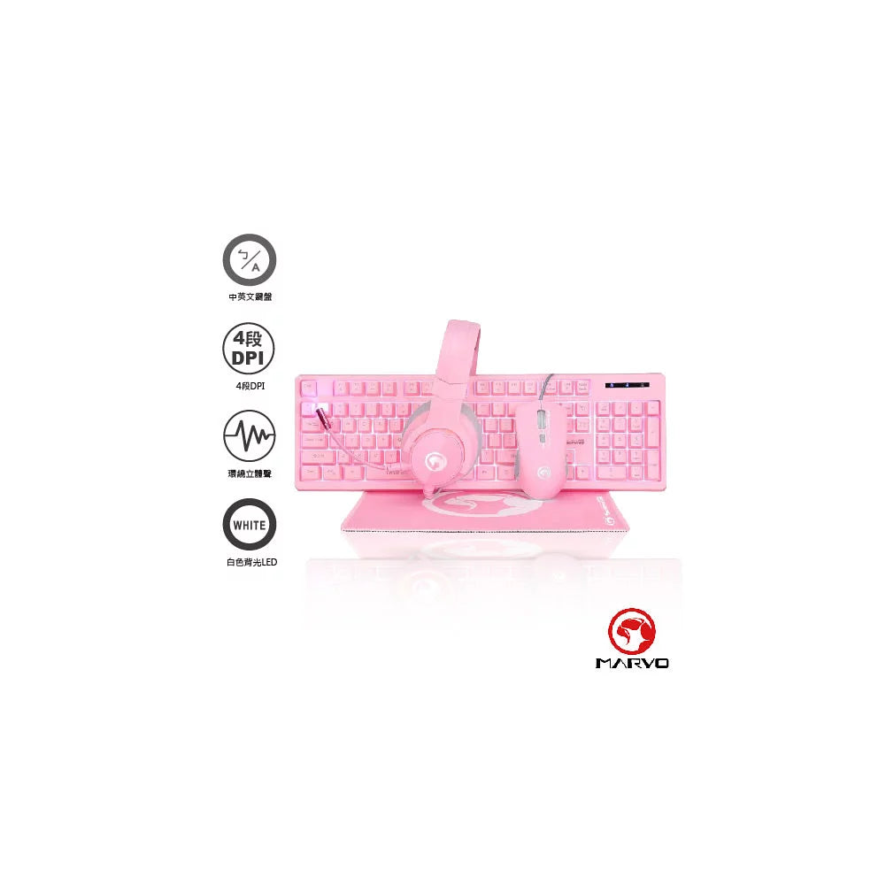 MARVO CM370 四合一 粉紅電競鍵鼠組合