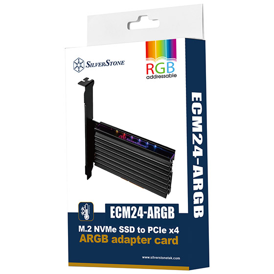 SilverStone ECM24 ARGB M2 轉 PCIe 3.0 x4 ARGB轉接卡與散熱鰭片組