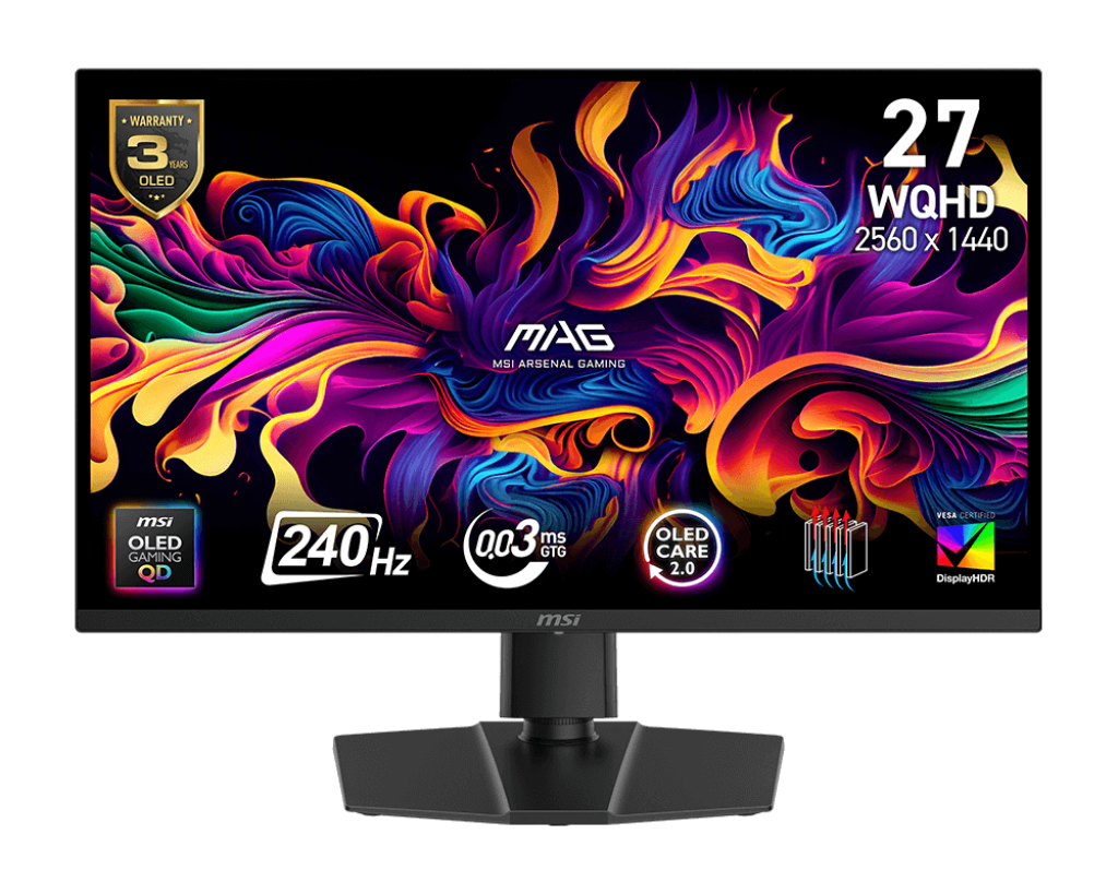 MSI 微星MAG273QP QD-OLED X24 MONITOR电竞显示器(27" 240Hz 2K WQHD QD-OLED 0.03ms ClearMR 13000 ) - 2560 x 1440 