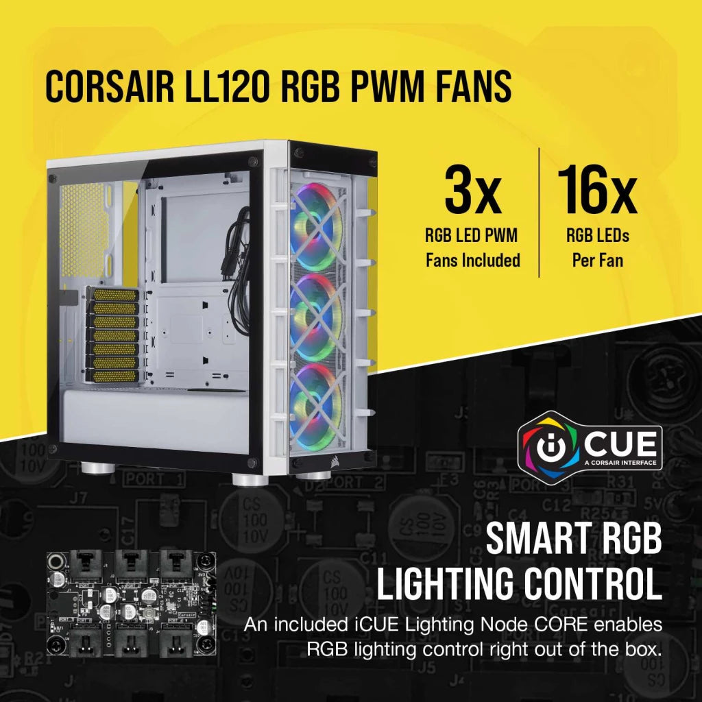Corsair iCUE 465x RGB ATX Smart CASE 中塔机箱强化玻璃白色