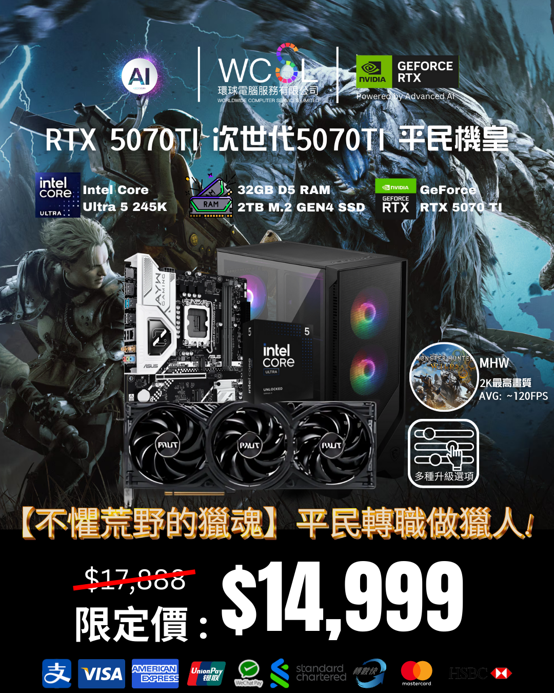 【不懼荒野的獵魂】次世代5070TI 平民機皇| RTX5070 TI | 245K | 2TB | DDR5 |