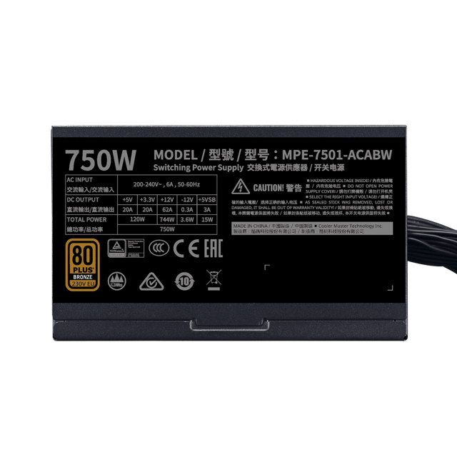 Cooler Master MWE 750 Bronze V2 750W 80Plus Bronze 铜牌主机电源