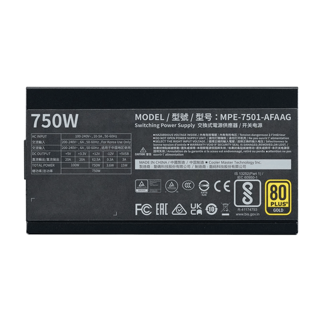 Cooler Master MWE Gold 750 V2 ATX 3.0 750W 80Plus Gold 金牌全模组主机电源黑/ 白