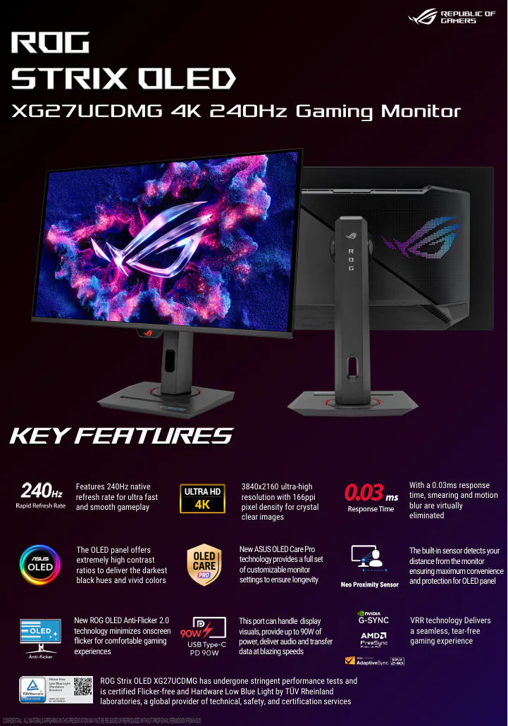 ASUS ROG Strix OLED XG27UCDMG 26.5" 4K QD-OLED 240Hz 0.03ms 電競顯示器 Gaming Monitor