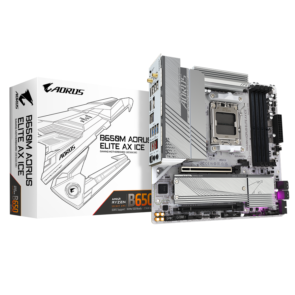 全白GIGABYTE 技嘉B650M AORUS ELITE AX ICE Micro-ATX 主机板(DDR5)