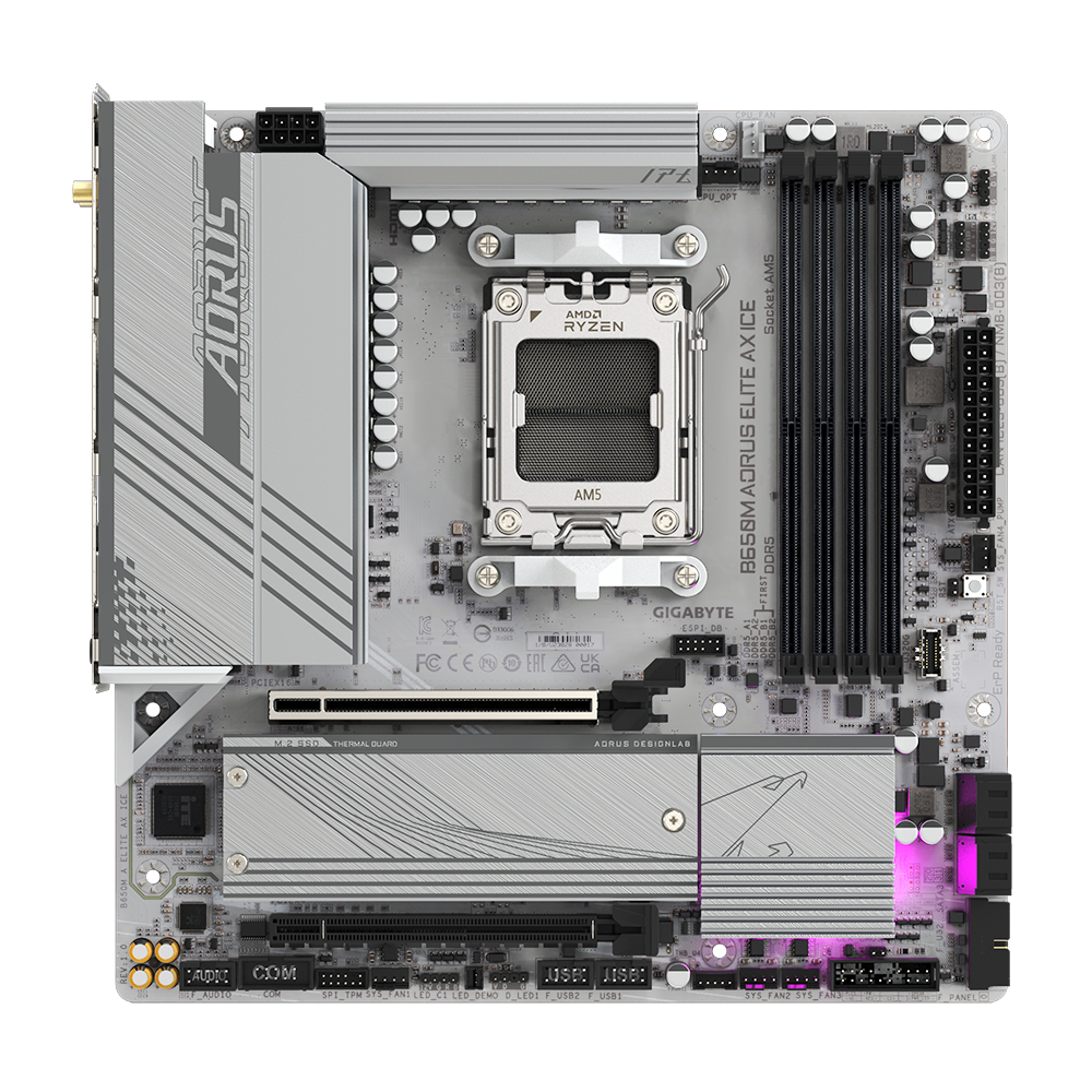 全白GIGABYTE 技嘉B650M AORUS ELITE AX ICE Micro-ATX 主机板(DDR5)