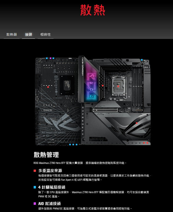 ASUS 華碩 ROG MAXIMUS Z790 HERO BTF ATX 背插主機板 (DDR5)