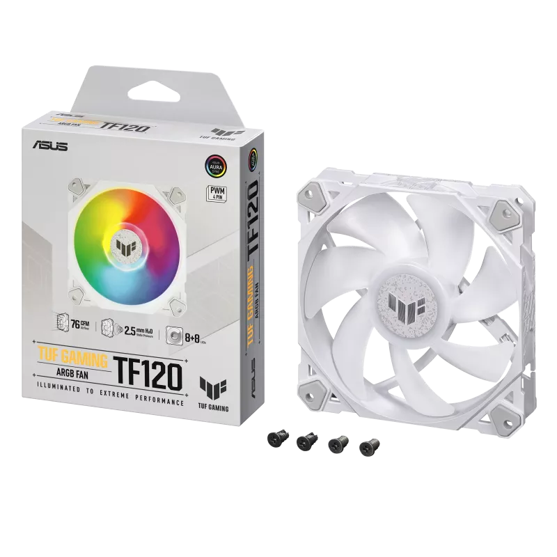 ASUS TUF Gaming TF120 ARGB White Edition 120mm 流體動力軸承機箱風扇