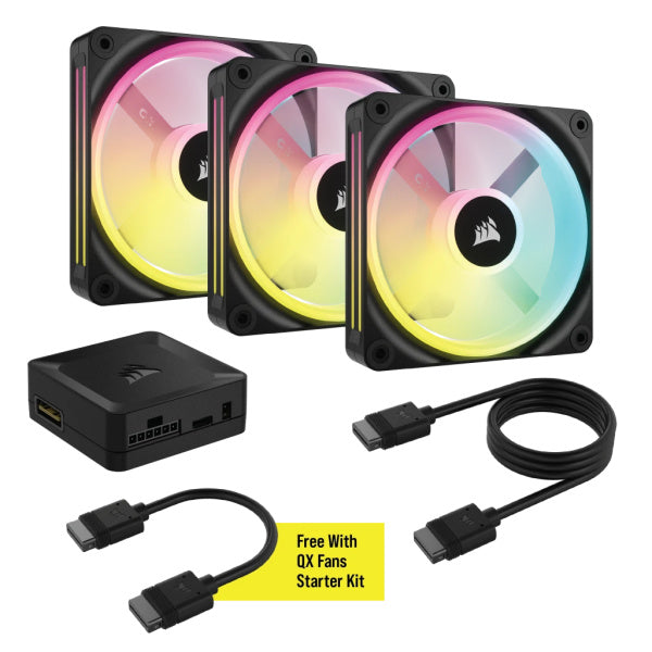 Corsair 海盜船 iCUE LINK QX120 RGB 120mm PWM PC Fans Starter Kit with iCUE LINK System Hub (3把黑色套裝)(CO-9051002-WW)