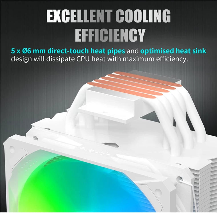 (倒數優惠)upHere S5C/S5C4 ARGB 單塔式五熱導風冷散熱器 (黑/白)