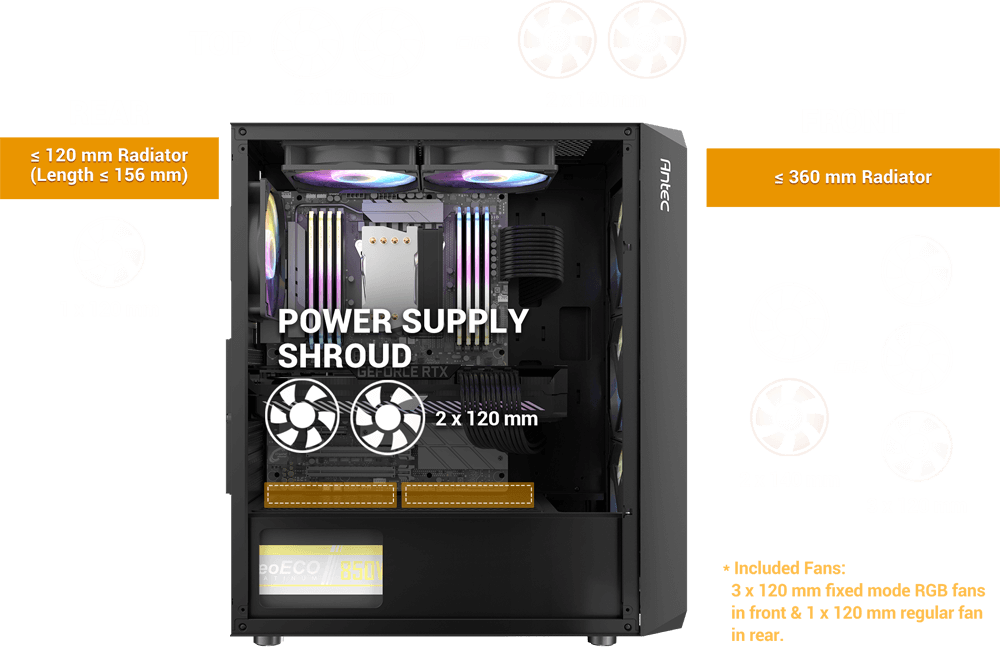 Antec NX292 ARGB Mid Tower E-ATX電競機箱 附送4隻機箱風扇 強化玻璃側板