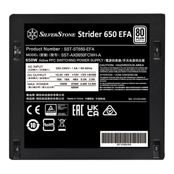 【父親節獻禮】SilverStone Strider 650 EFA 650W 80 PLUS 白牌 主機電源