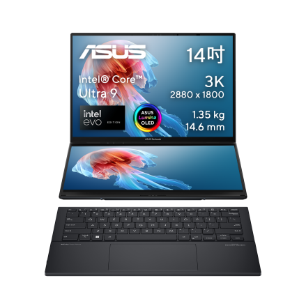 ASUS Zenbook Pro DUO 14+14 双触控萤幕OLED 3K I9-13900H 32GB RAM 1/2TB SSD Notebook 手提电脑