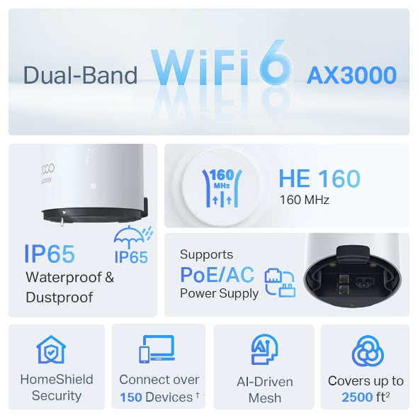 TP-Link Deco X50-Outdoor AX3000 Outdoor / Indoor Whole Home Mesh WiFi 6 PoE Router