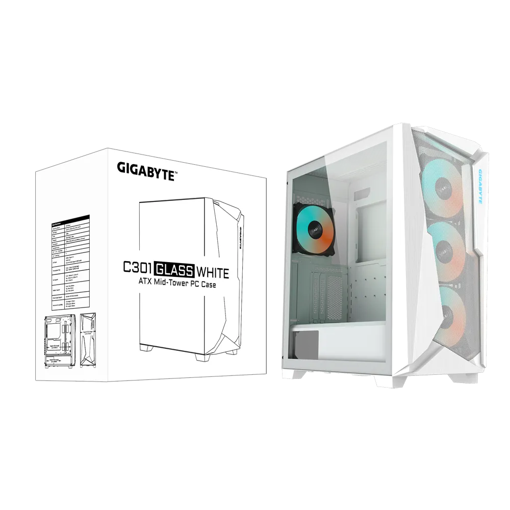 (附送4个ARGB风扇) GIGABYTE 技嘉C301 GLASS V2 Mid Tower E-ATX机箱黑/白