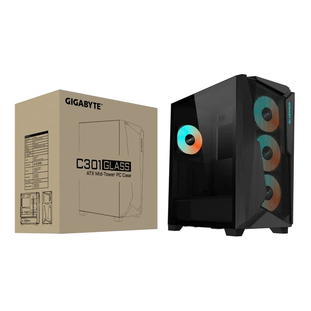 (附送4个ARGB风扇) GIGABYTE 技嘉C301 GLASS V2 Mid Tower E-ATX机箱黑/白