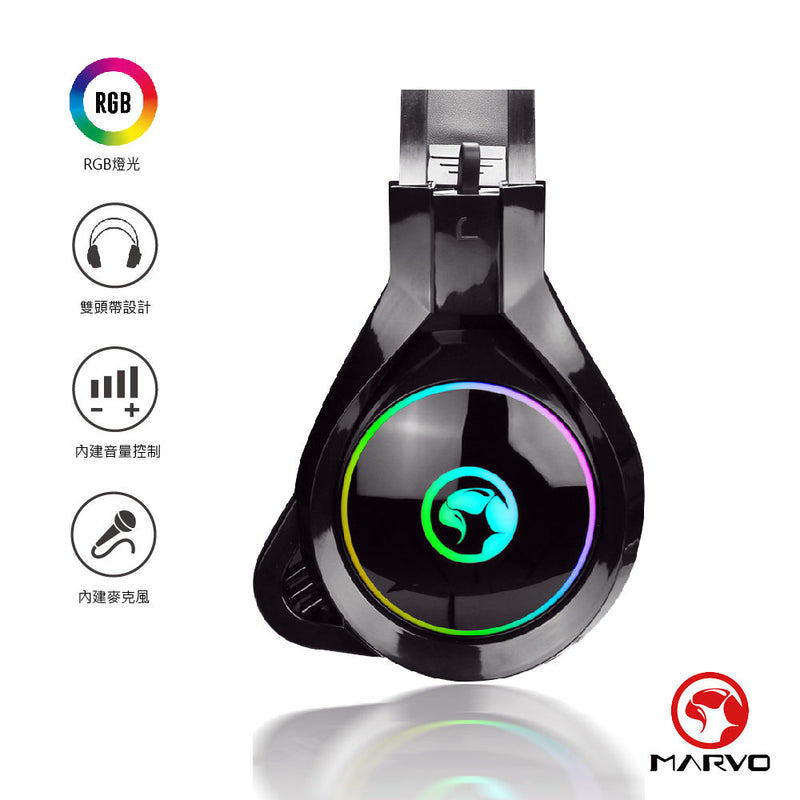 MARVO Scorpion HG8901 RGB 歐洲魔蠍耳罩式耳機 3.5mm + USB