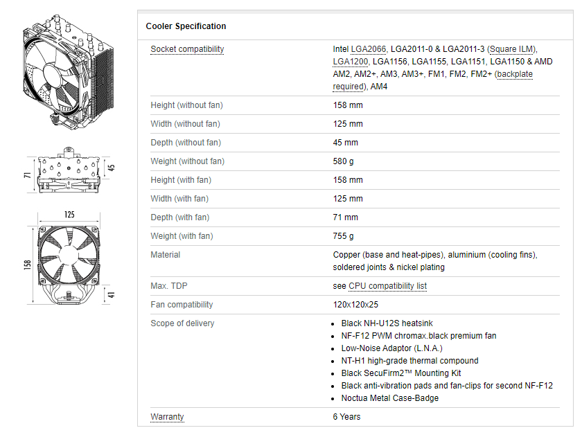 Noctua NH-U12S chromax.black CPU Cooler