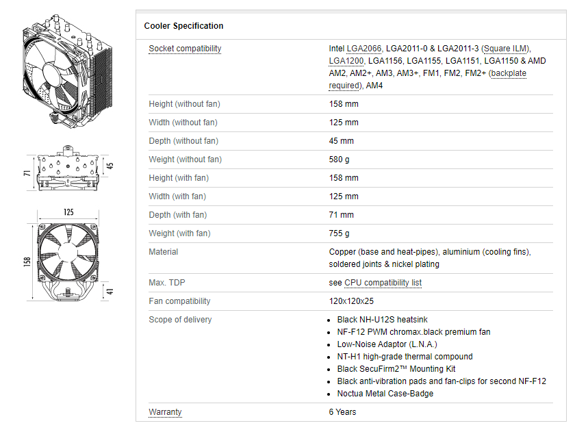 Noctua NH-U12S chromax.black CPU Cooler 風冷散熱器