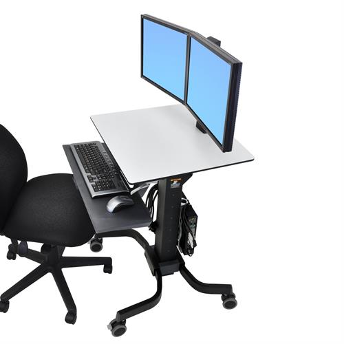 Ergotron WorkFit-C, Dual Sit-Stand Workstation 双显示器支架小型行动推车工作站