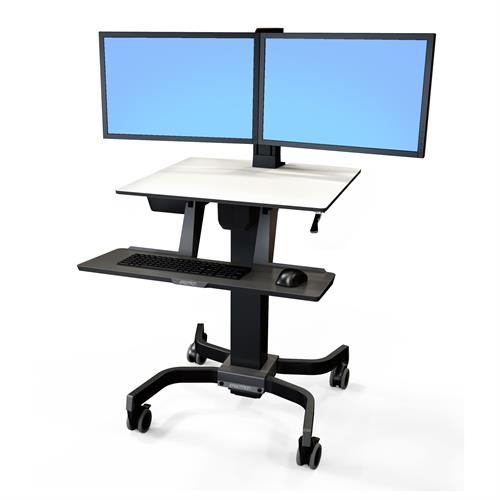 Ergotron WorkFit-C, Dual Sit-Stand Workstation 双显示器支架小型行动推车工作站