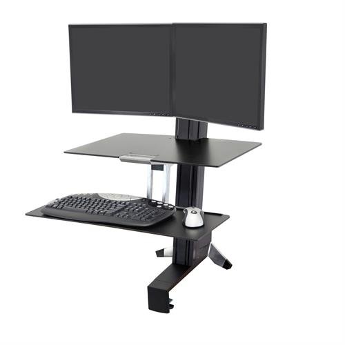 Ergotron WorkFit-S, Dual Sit-Stand, Worksurface &amp; Large Kybd Tray 一体式双重桌面双显示器站立升降工作站