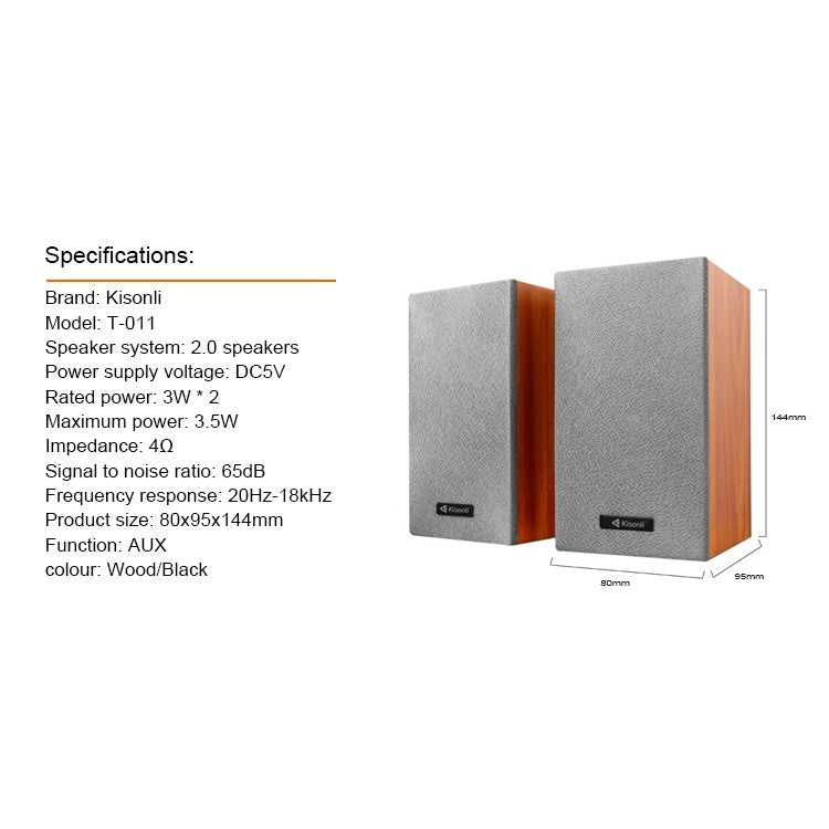 Kisonli T-011 電腦書架式喇叭 (USB 供電) Speaker for Computer USB Powered