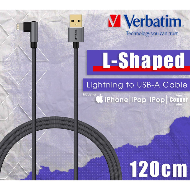 Verbatim - L-Shaped 120cm Lightning Cable Grey
