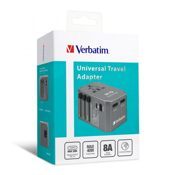 Verbatim Travel Adapter 40W 4 Ports PD 29W Grey