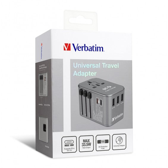 Verbatim 5 Ports 33.5W QC3.0 & PD Travel Adapter