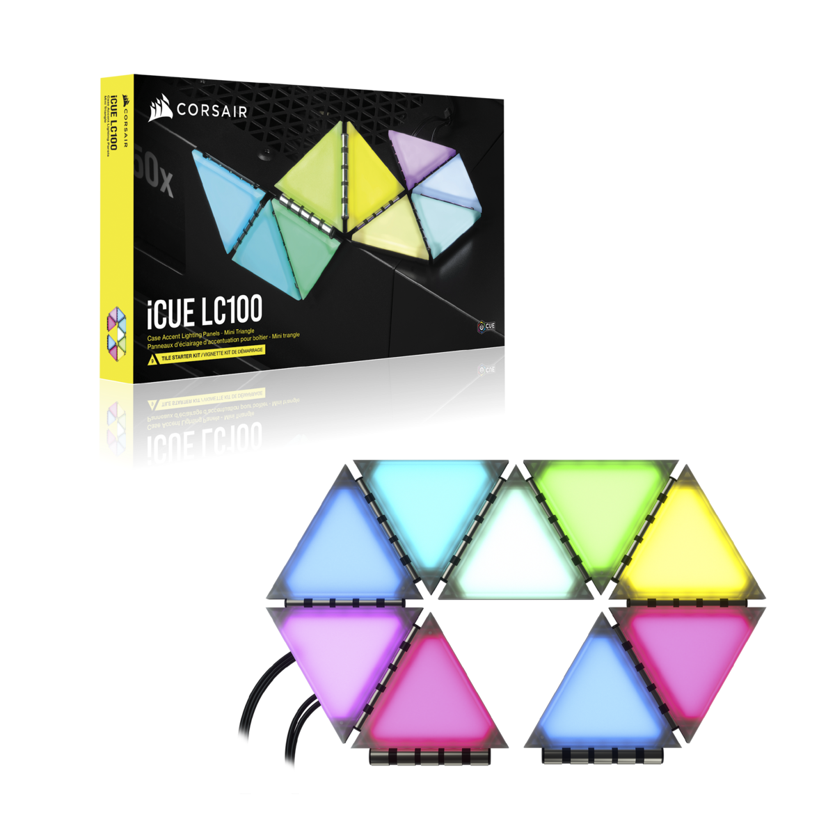 Corsair iCUE LC100 Case Accent Lighting Panels — Mini Triangle — 9x Tile Starter Kit