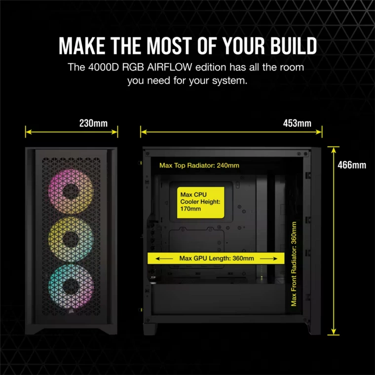 Corsair iCUE 4000D RGB AIRFLOW Tempered Mid-Tower 機箱