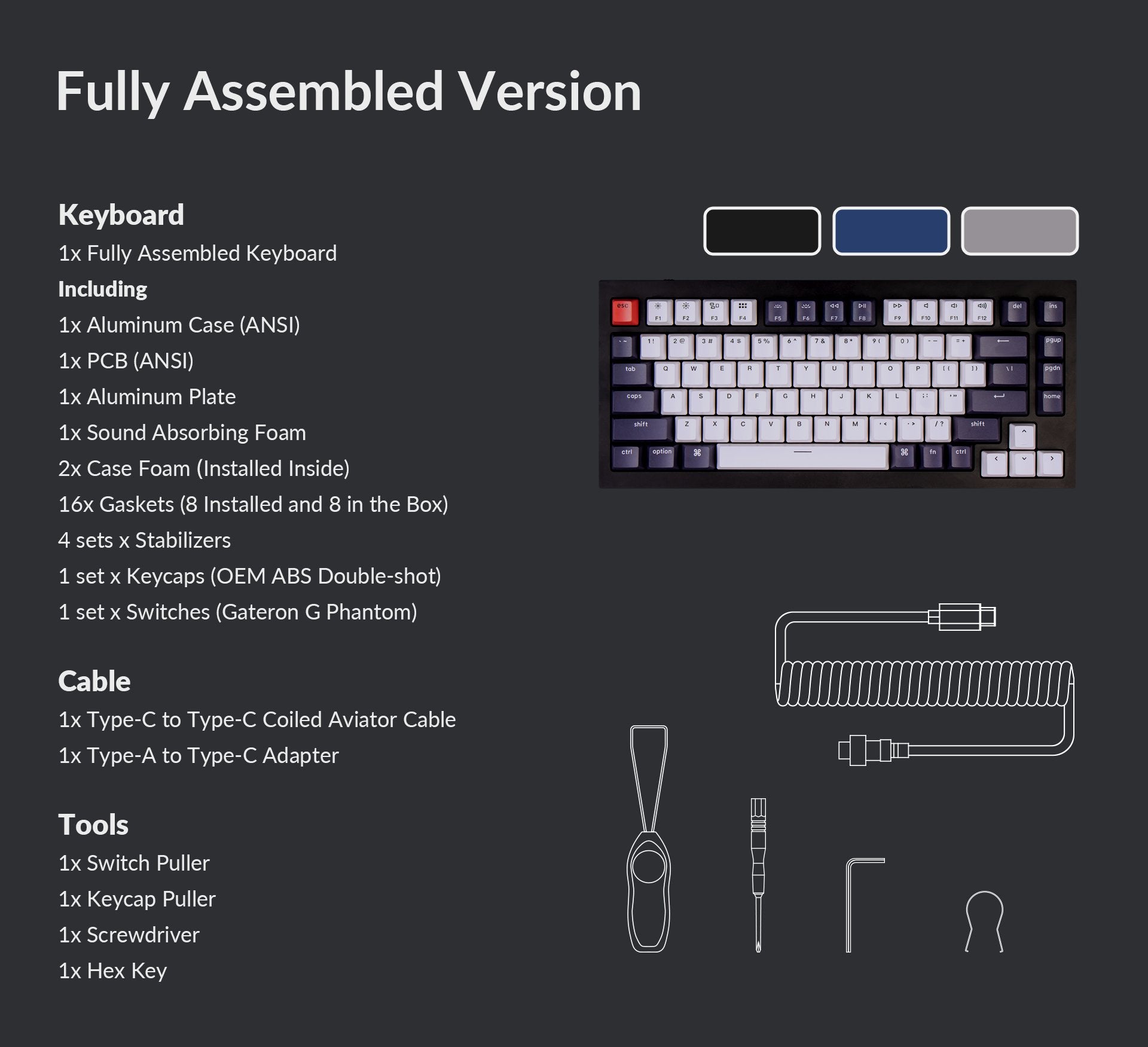 Keychron - Q1C1 QMK Custom Mechanical Keyboard - Fully Assembled Carbon Black