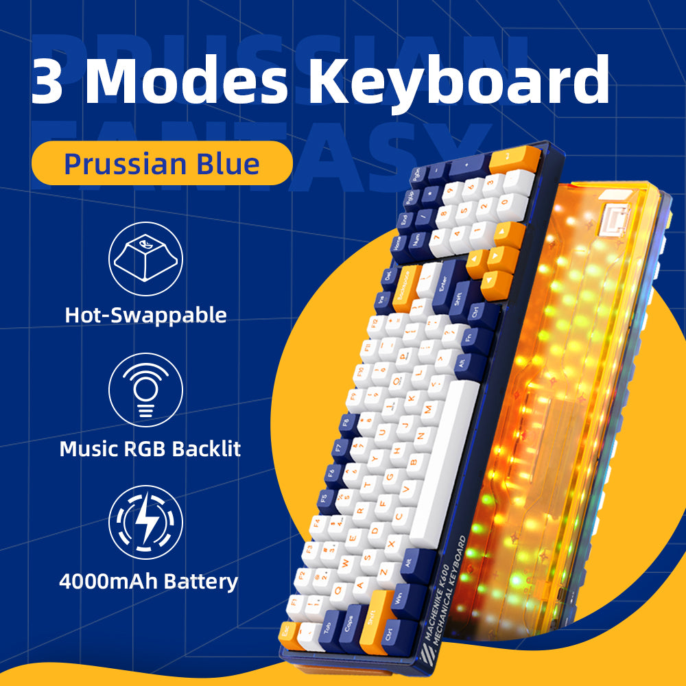 Machenike K600 Prussian Blue wireless Mechanical Keyboard (PBT Keycap)