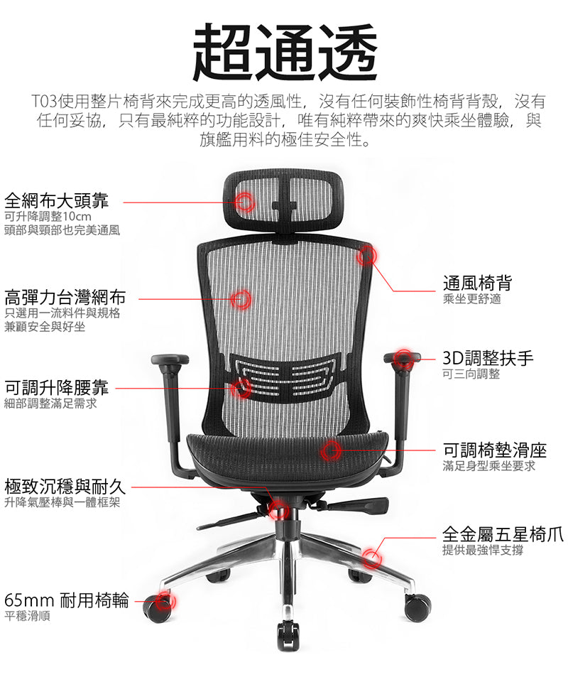 iRocks T03 人體工學辦公網椅 (Made in Taiwan)