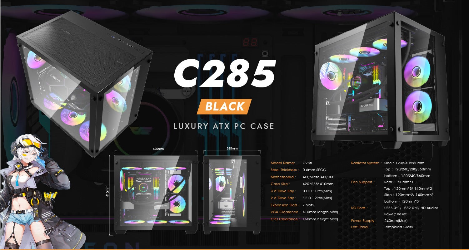 DarkFlash C285 Luxury Gaming Case (White /Black) (附送ARGB Case Fan)