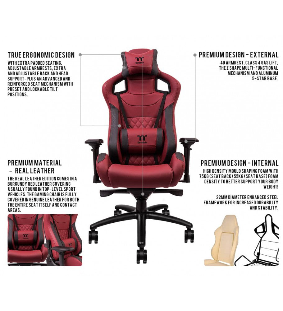 Thermaltake X Comfort Real Leather- Burgundy Red (台灣製造)