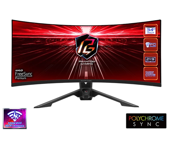 ASRock 華擎 Phantom Gaming PG34WQ15R3A 34 吋 3440 X 1440  UWQHD 165Hz VA FreeSync Premium HDR400 Certified 電競顯示器