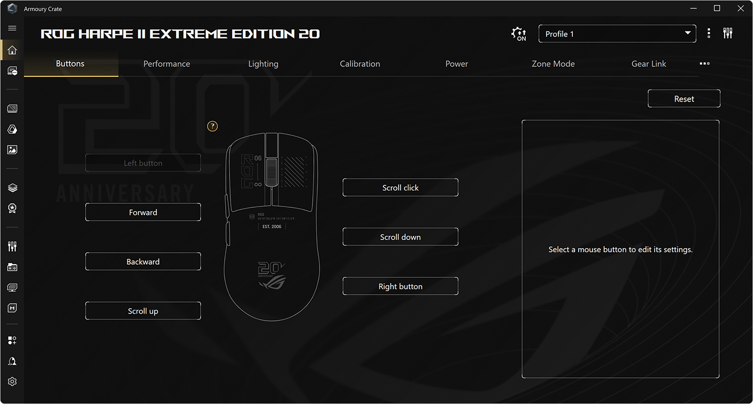 Armoury Crate mouse settings page