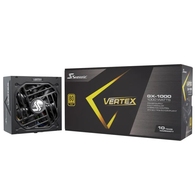 Seasonic Vertex 80 Plus Gold GX1000 1000W PSU 全模組 主機電源 (10年原廠保固) 黑/白 - 黑色