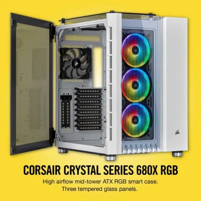 CORSAIR Crystal Series 680X RGB High Airflow EATX 中塔機箱 強化玻璃 - 白色