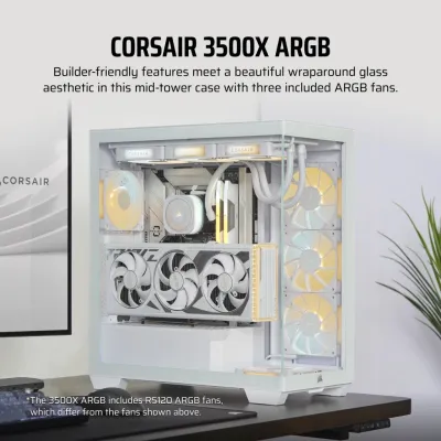 CORSAIR 3500X ARGB EATX 中塔機箱 強化玻璃 - 白色