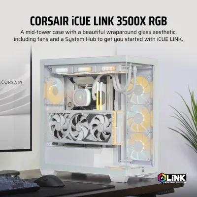 CORSAIR iCUE LINK 3500X RGB EATX 中塔機箱 強化玻璃 - 白色