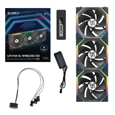 Lian Li 聯力 UNI FAN R12SL LED WIRELESS 120mm Reverse Blade反向扇葉 積木風扇 - 黑色 / Triple Pack 三件