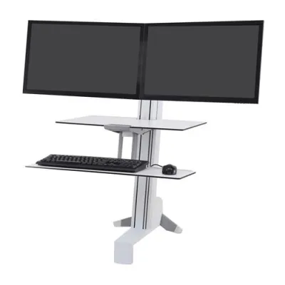 Ergotron WorkFit-S, Dual Sit-Stand, Worksurface & Large Kybd Tray 一體式雙重桌面雙顯示器站立升降工作站 - 白色