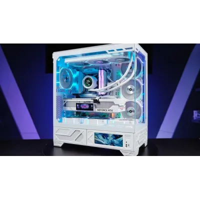 VALKYRIE VK03 ATX 機箱 6.2吋輕觸式屏幕 無側柱海景房 兼容背插主板 - 白色
