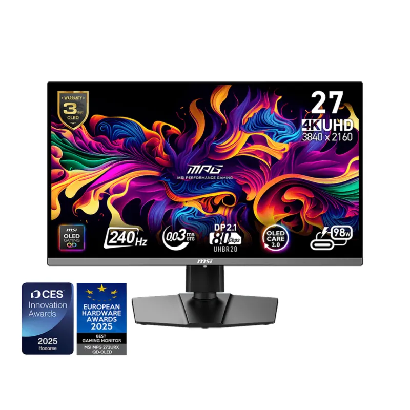 MSI 微星 MPG 272URX QD-OLED 27吋 4K UHD 240Hz 0.03ms QD-OLED 平面顯示器 (16:9 / DP2.1a UHBR20 / Type-C 98W / True Black 400)