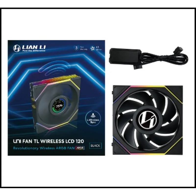 LIAN LI 聯力 UNI FAN LCD TL140 Reverse Blade Wireless 140mm 反向風扇 三件裝  【內附控制器】 - 黑色