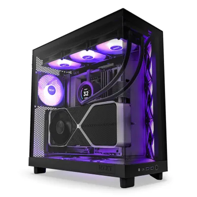 NZXT H6 Flow RGB Compact Dual-Chamber Mid-Tower Airflow ATX Case with RGB Fans - 黑色